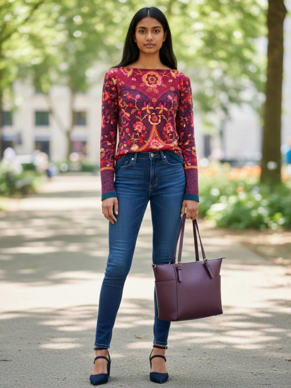 Charter Club Floral Long-Sleeve Boatneck Top